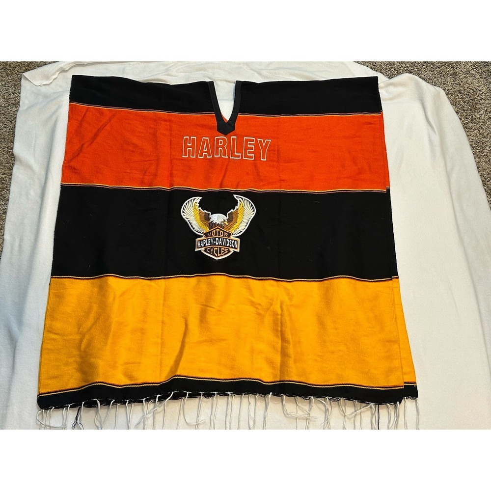 Harley Davidson Serape Poncho Unisex Flannel Fringe Logo Biker Motorcycle‎ O/S
